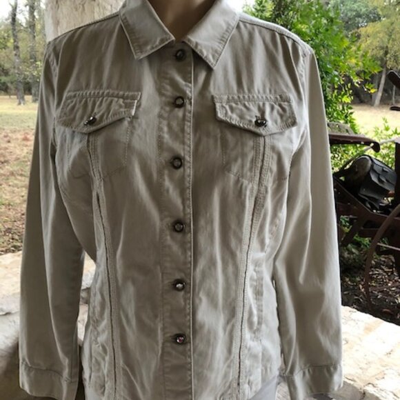 Chico's Khaki Rhinestone Embellished Jacket - Picture 1 of 5